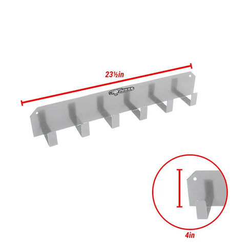 Heavy Duty Six Pair Goggle Wall Rack Solid Aluminum Eye Protection Organizer, 23.5in x 4in, for garage use.