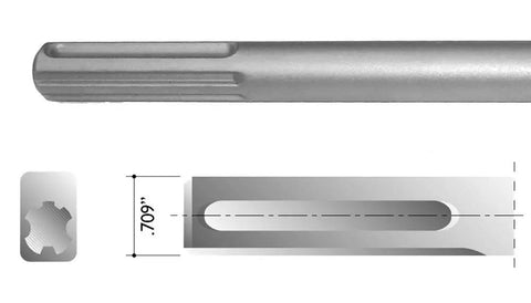 30 Inch Narrow SDS Max Chisel With Straight Flute, Hardened Steel Alloy For Long Lasting Demolition, SDS Max Shank, Made In USA, diagram view