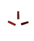 Three red end caps from 10 Piece 4mm Aluminum Bicycle Shift Derailleur Cable Ferrules viewed on white background