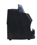 Slick Automatic Multi Currency Bill Counter Machine With Front Loading Tray Handles Usd Eur Cad Bills And Quick Dough side view showing sleek design.