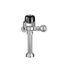 Smooth Sensor Activated Hardwired Water Closet Flushometer Chrome Finish 1.28 Gallons Per Flush Commercial Restroom Fixture side view detailing chrome and sensor features.