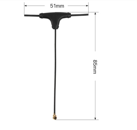 Image showing Two Pack 85mm FPV Drone Antennas For ELRS Receiver with UFL IPEX connector and measurements of 85mm by 51mm.