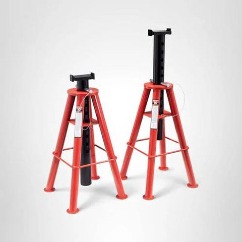 Sunex 1410 10-Ton pin-type jack stands, pair; red steel with black height posts