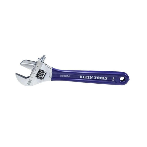 2-In-1 Reversible Adjustable And Pipe Wrench with Extra Wide 1-1/2 Inch Jaw and 10 Inch Reach, blue handle viewed from side