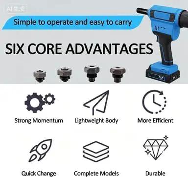 Pro Grade Heavy Hitter Cordless Rivet Gun With 20V Brushless Motor And Auto Recoil For Seamless Fastening features key advantages.