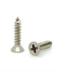 Top Shelf Gauge 4 By One Half Inch 304 Stainless Steel Wood Screws with Phillips drive, showcasing smooth finishes and deep threads.
