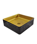 Bathroom Countertop Vessel Sink Bathroom Sink Hotel Apartment Bathroom Wash Basin Square Counter Basin Home Bathroom Vessel Sink Modern Art Basin Bathroom Sinks with a gold interior and black exterior.