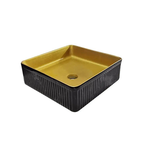 Bathroom Countertop Vessel Sink Bathroom Sink Hotel Apartment Bathroom Wash Basin Square Counter Basin Home Bathroom Vessel Sink Modern Art Basin Bathroom Sinks with a gold interior and black exterior.