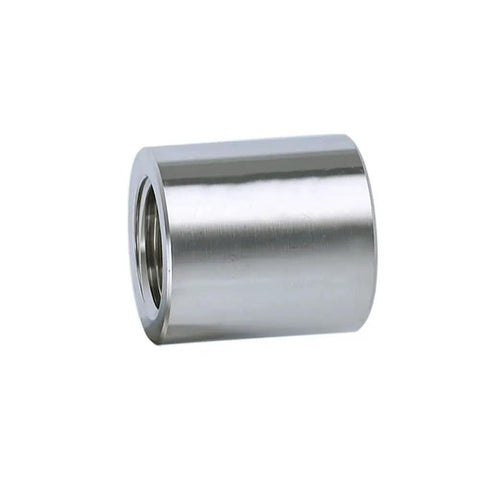 Heavy Duty 304 Stainless Steel Pipe Coupling 1.25 Inch F NPT To F NPT Threaded Connector with a shiny metallic finish.
