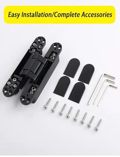 Three Pack Adjustable 180 Degree Silent Concealed Hinge In Black For Wooden Folding Doors with installation accessories