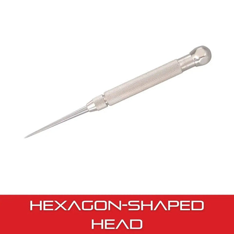 Steel Pocket Scriber With Hex Head And Knurled Nickel Plated Handle, Two And Seven Eighths Inches Long, on white background