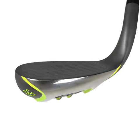 Close-up of Roswell 56 Degree Wedge with Steel Shaft in Dope Green finish, showcasing clubface and sole design for consistent distance control.