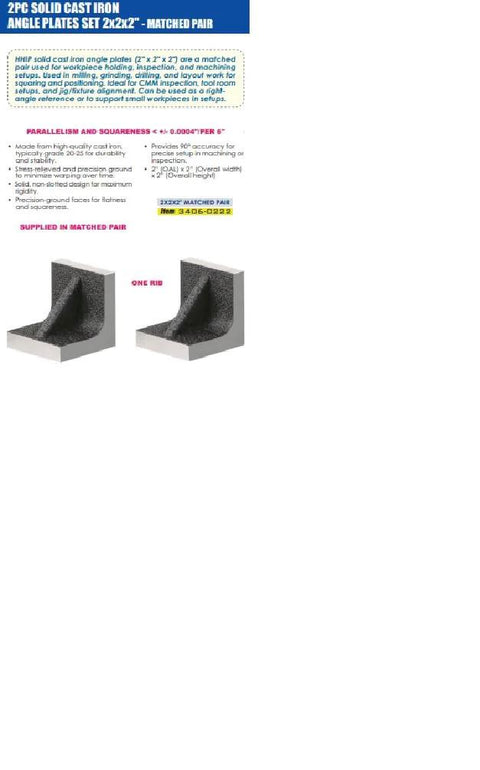 Two-piece solid cast iron angle plate set, 2 in x 2 in x 2 in, matched pair