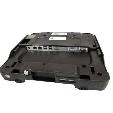 Heavy Duty Laptop Docking Station Featuring Advanced Port Replication Dead Simple Setup And Secure Quick Release Lock, rear view with ports.