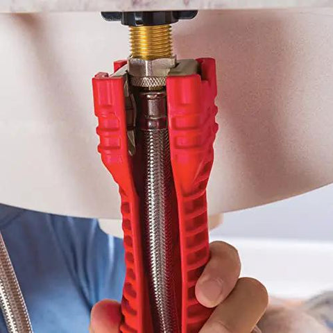 No Fuss Under Sink Faucet Install And Removal Wrench With 6 Sided Cube Insert for various nuts in use under sink