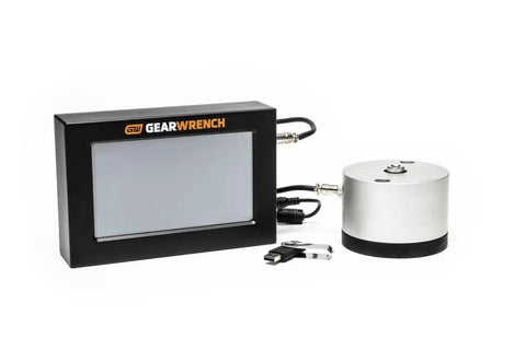 Quarter Inch Drive Touchscreen Torque Tester With Bench Transducer, 10 To 100 InLb And 1.1 To 11.3 Nm, Preset Curve Interfaces, Track Peak First Modes, Accuracy 0.5 Percent From 10 To 100 Percent Load, Readouts OzIn InLb FtLb Nm cNm KgCm KgM touchscreen unit with bench transducer