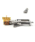 Ultra Micro 5mm Stroke Linear Actuator With 5mm Travel, shown flat with visible metal gearbox and 2-phase 4-wire stepper motor