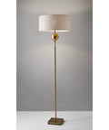 Chole Floor Lamp 69 Inch Tall With Antique Brass Finish Clear Glass Globe Off White Shade and 3 Way Rotary Socket