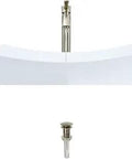 White Vessel Sink With Brushed Nickel Faucet And Pop Up Drain, Rectangular Porcelain Basin For Vanity Tops, front view
