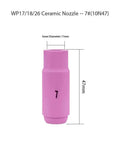 A Solid Ten-Pack Set Of Premium Alumina Ceramic Cups For TIG Welding Guns for WP17 18 26, pink ceramic nozzle size 7, 11mm diameter, 47mm height.