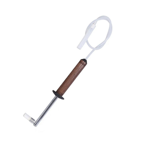 Espresso Machine Cleaning Brush With Detachable Head, High Temp Steam Tool, walnut handle, nylon brush head, side view