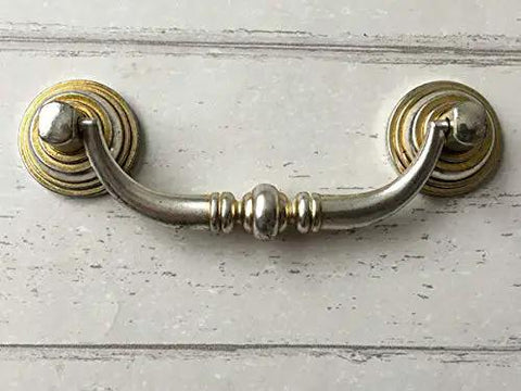 Vintage Look Bail Drawer Pulls With Classic Retro Vibe, 4-1/4 Inch Center-to-Center Dresser Pulls, Antique Silver Cabinet Hardware