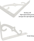 Rock Solid Wrought Iron Shelf Brackets Heavy Duty Corner Triangle Supports For Indoor Bookshelves Kitchen Cabinets Wall Mounted Display And Storage Rack Systems, white brackets with decorative design.
