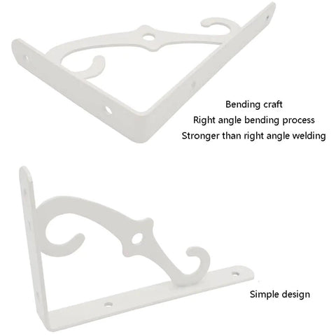 Built Different Wrought Iron Shelf Bracket, Decorative Corner Wall Mount, White finish, showing right angle design and strong bends.