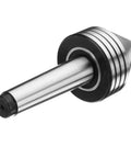 MT2 live bearing tailstock center for metal/wood lathe; steel shaft with black bearing collar (side view)