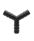 Half Inch Three Way Hose Connector Set For Drip Irrigation And Garden Systems, 100 Pieces Black Plastic Fittings shown on white background