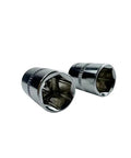 Chrome sockets from Twelve Piece Wrench Socket Set With One Quarter Inch, Three Eighths Inch, And Half Inch Sockets, Extension Rods, Ratchet
