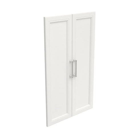 Pair Of Wood Closet Organizer Doors In Taupe Shaker Style With Satin Nickel Handles Add On For Modular Storage Shelf Units Concealed Storage Solution
