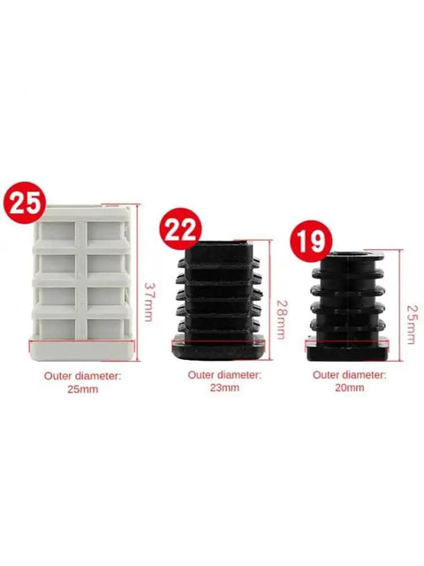 Image showing sizes 19, 22, 25 mm square tube designs of Pack Of Four 1.5 Inch Beefy Stainless Steel Silent Brake Casters For Universal Racks.