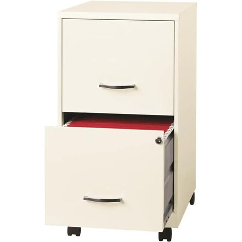 18-Inch Metal Mobile Filing Cabinet With 2 Drawers Pearl White Finish Lockable Smooth-Glide Suspension Compact Under-Desk Setup For Your Home Office Keeps Letter-Sized Hanging Files In Check On The Go