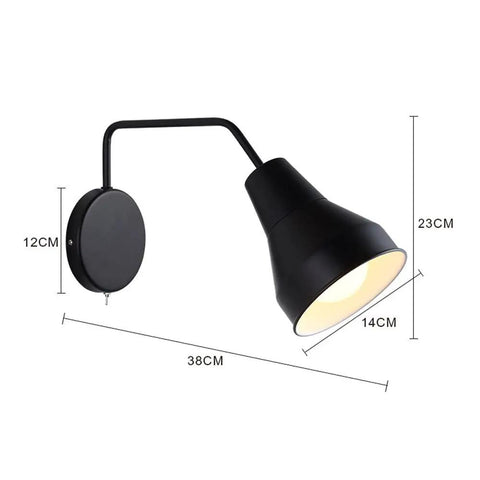 Modern Iron Shade Angle Adjustable Wall Sconces Comes with Switch Easy Wall Light for Study Bedroom Living Room Wall Lighting Fixture Modern Chandeliers (Black) with dimensions 15in height 23cm, shade 14cm.
