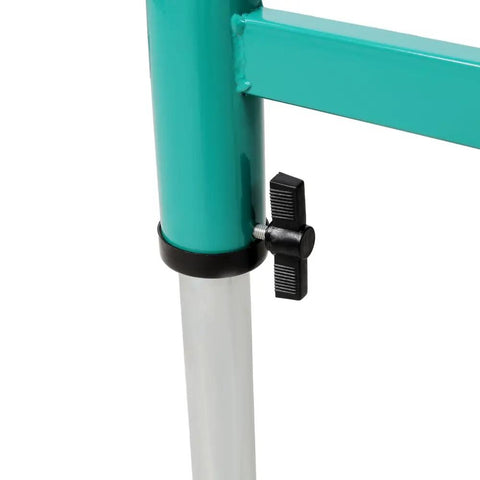 Close-up of adjustable height clamp on Premium Heavy Duty Gravity Conveyor Roller Table Set, perfect for woodworking projects.