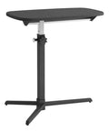 Hassle Free Stainless Steel Mobile Standing Desk With Multifunctional Computer Table Setup, adjustable height and black finish.
