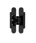 Premium Industrial Heavy Duty Built Tough Hydraulic Self Closing Concealed Door Hinge With Silent Buffer, black finish, front view.