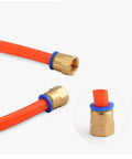 Top Shelf Heavy Duty Pneumatic Fittings Quick Connect Air Coupler BSPT Thread Adapters with brass ends and orange tube.