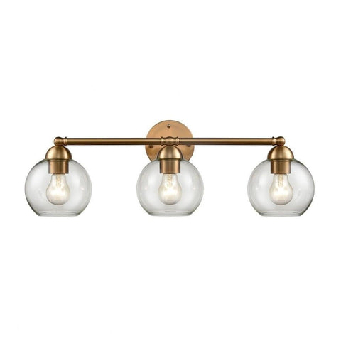 Astoria 3 Light Bath Bar in Satin Gold With Clear Glass Mounts Up Or Down UL Listed Bathroom Fixture Ideal For Modern Vanities Uses 60W