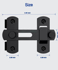 Heavy Duty Barn Door Lock With 180 Degree Flip Latch For Privacy And Child Safety, No Brainer Install, Built Tough Stainless Steel Build, Ideal For Barn Doors, Pet Doors, Bathrooms, Sliding Doors And Cabinets; front view with size dimensions