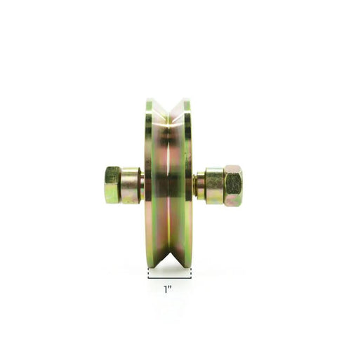 Side view of Heavy Duty 2 Pack 4 Inch V Groove Gate Wheels With Double Sealed Bearings for smooth sliding function.