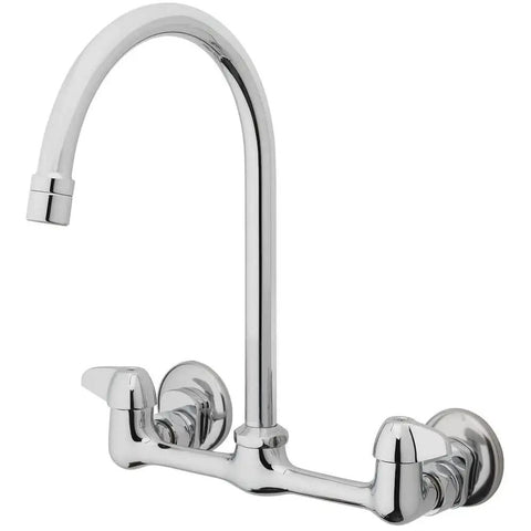 Two Handle High Arc Wall Mount Kitchen Faucet With 6.7 Inch Spout Height 8 Inch Reach Adjustable brass chrome finish
