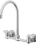 Two Handle High Arc Wall Mount Kitchen Faucet with 6.7 inch spout height, polished chrome, adjustable center distance.