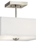 Three Light Square Semi Flush Mount in Olde Bronze with satin etched white diffuser and microfiber shade for ceilings