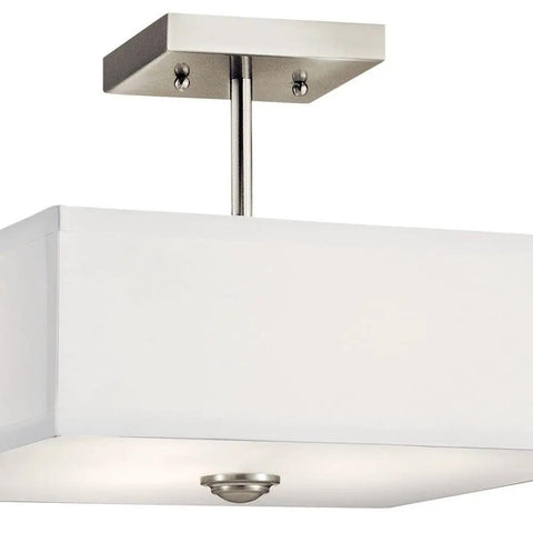 Three Light Square Semi Flush Mount in Olde Bronze with satin etched white diffuser and microfiber shade for ceilings