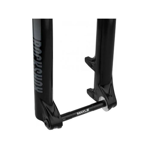 Judy Gold RL 29 Inch Suspension Fork With Boost Spacing, 120mm Travel, 9x100mm Axle, black fork close-up showing Maxle axle.