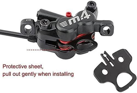 Splumzer 4-piston hydraulic MTB disc brake caliper with adapter, black, front view