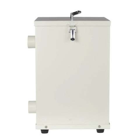 Straight Up Powerhouse 1000W Dental Dust Extractor With Pretty Dang Quiet Motor showing a side view with outlet pipes and top handle.