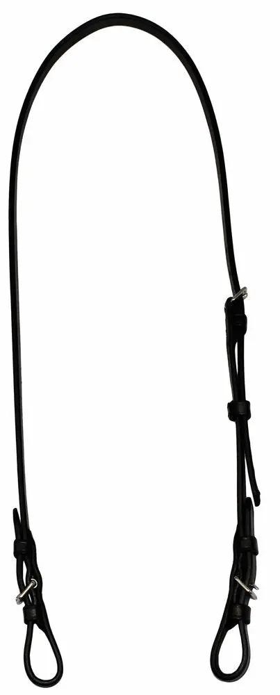 Dressage Bradoon Hanger In Black Cob Size with sturdy stainless steel hardware and imported leather, shown on white background